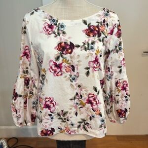 White House Black Market Floral Puff Sleeve Blouse - Size 10